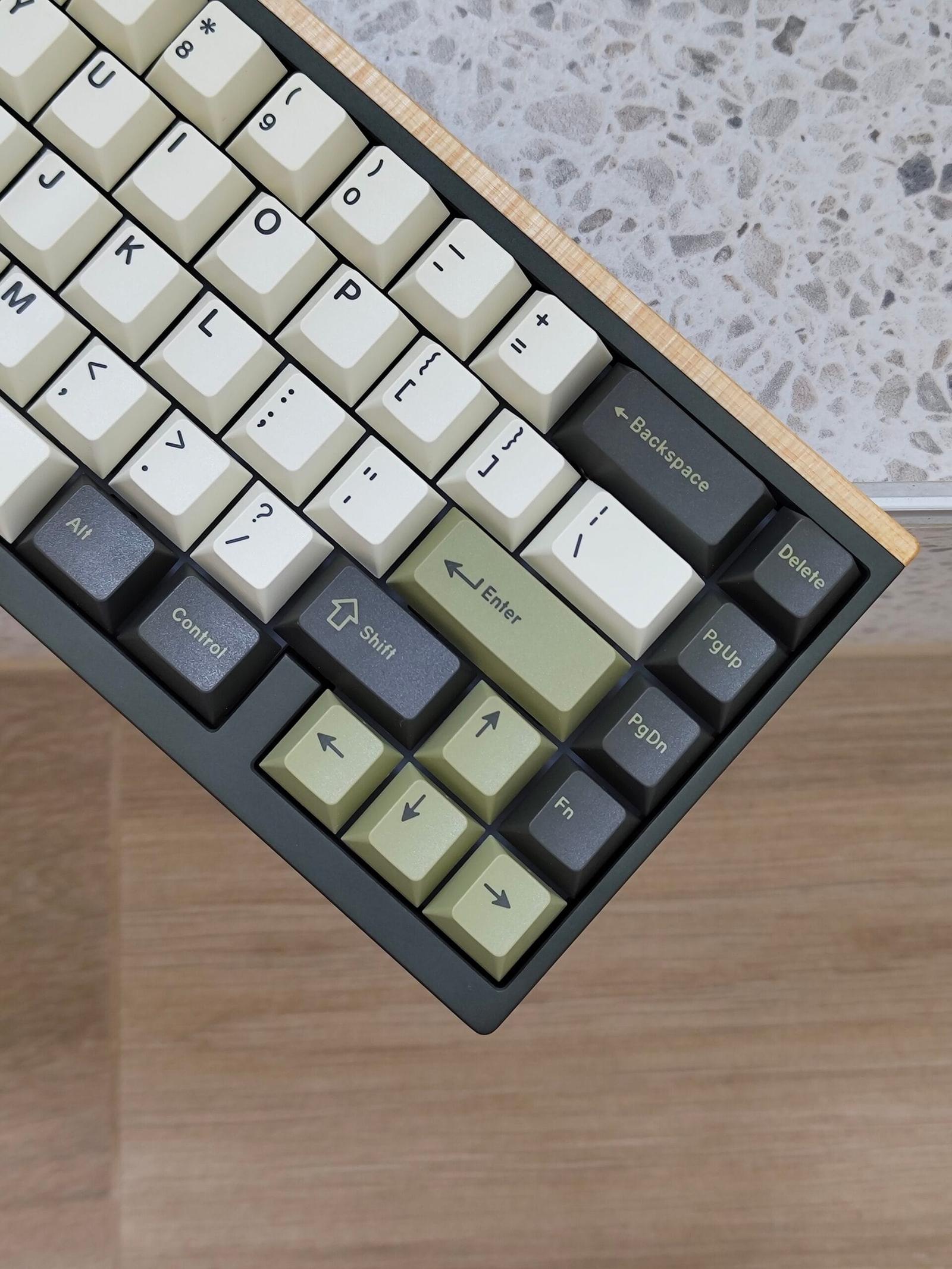 Green and cream keyboard close-up